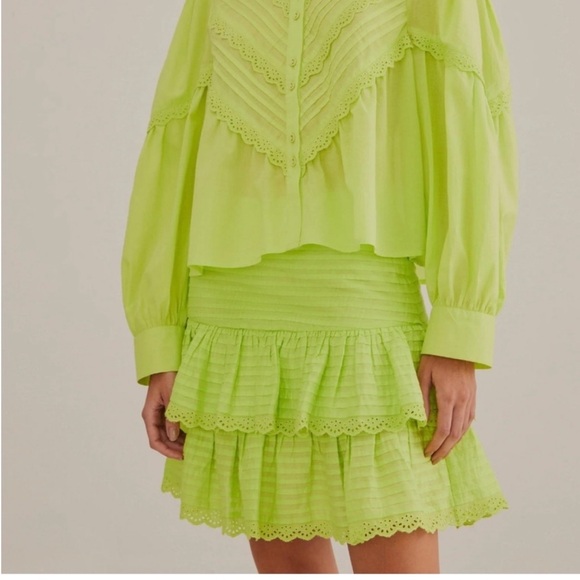 FARM Rio Dresses & Skirts - FARM Rio Neon Green Ruffled Mini Skirt size Large